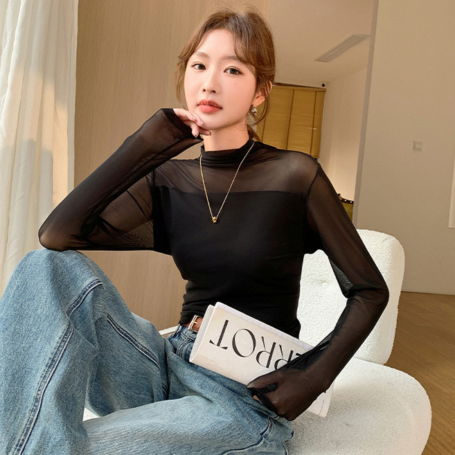 디멜디여성용시스루슬림핏봄레이어드 긴팔티셔츠