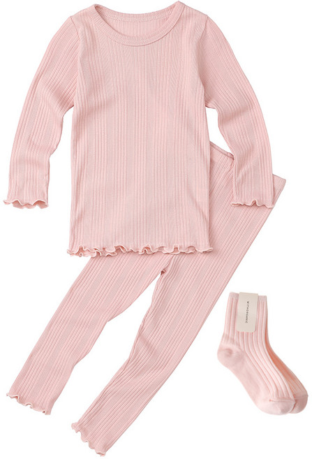 위드오가닉 아동용 니트 슬림 실내복 상하의 세트 + 데일리 골지양말