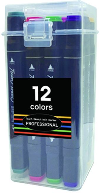 더블헤드 트윈 드로잉 마카펜 PP케이스 세트, 1세트, 12색