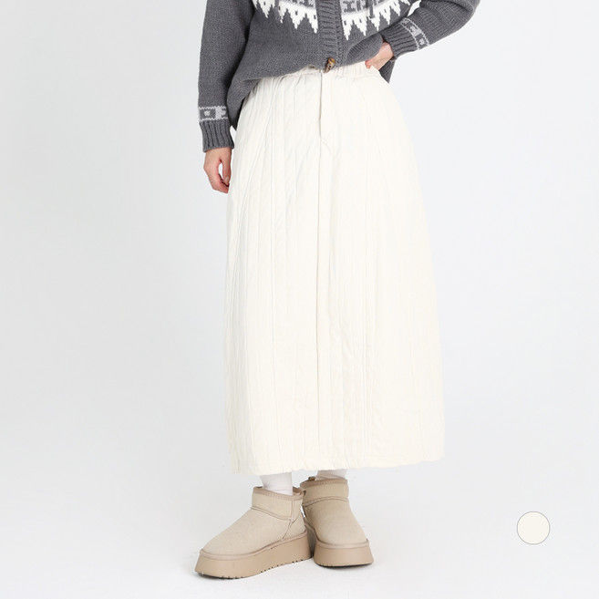 닷이프 여성용 빈티지 볼륨 누빔 롱스커트 P25FW1-A2378