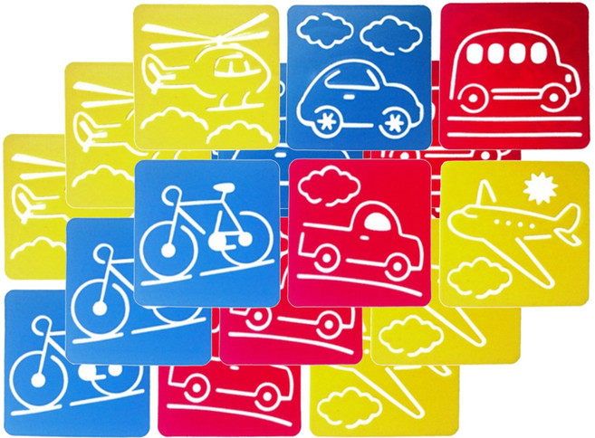 어린이 공룡 스텐 실판 미술 스텐실 놀이 6종 x 3p 세트, 교통, 1세트