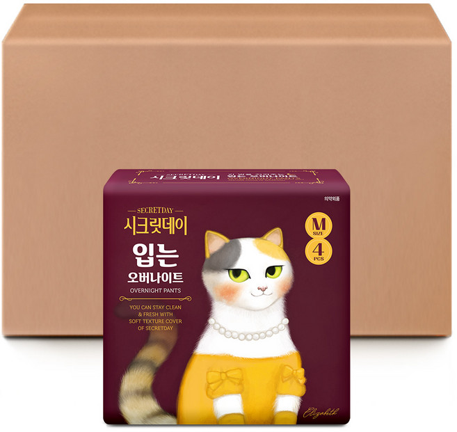 시크릿데이 입는 오버나이트 생리대, 중형, 4개입, 24개