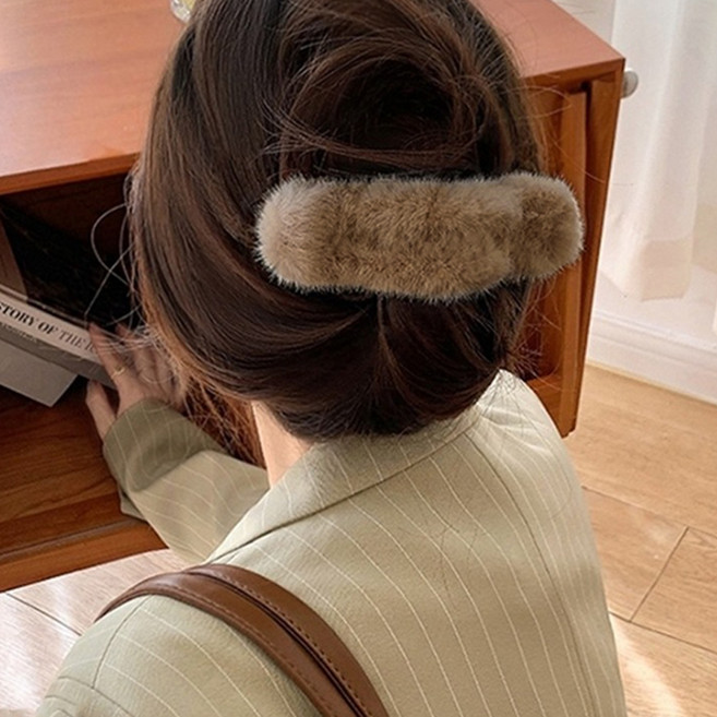 젤루나 밍크 털 컬러 페이크 퍼 일자 헤어 올림머리 악어 집게핀 H-93