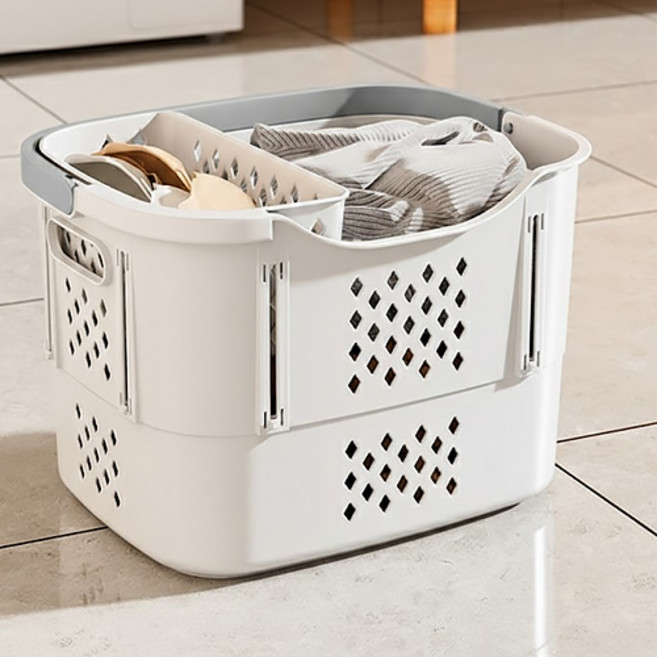 PDS리빙 통풍 잘되는 공간절약형 다용도 세탁바구니 2단 확장형, 젠틀맨 그레이
