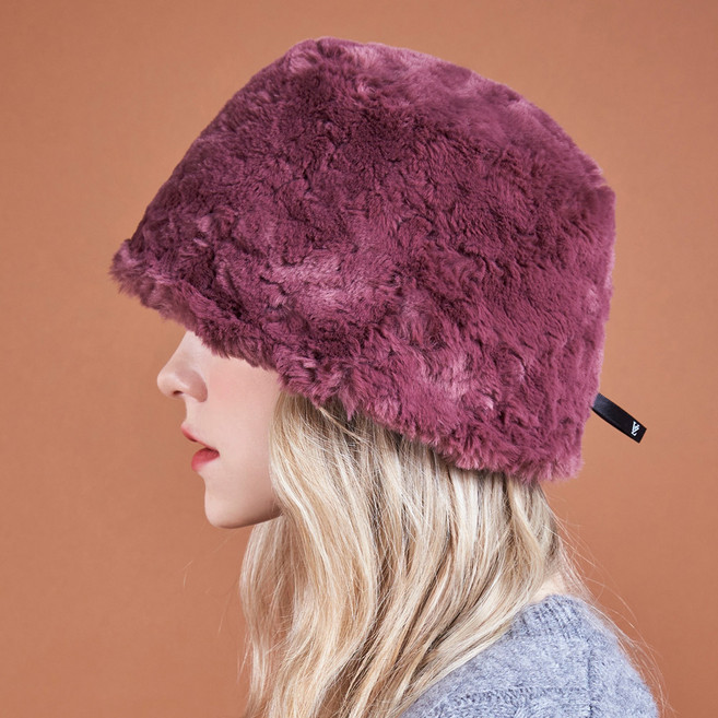 바잘 퍼 롱라벨 솔리드 드롭 버킷햇