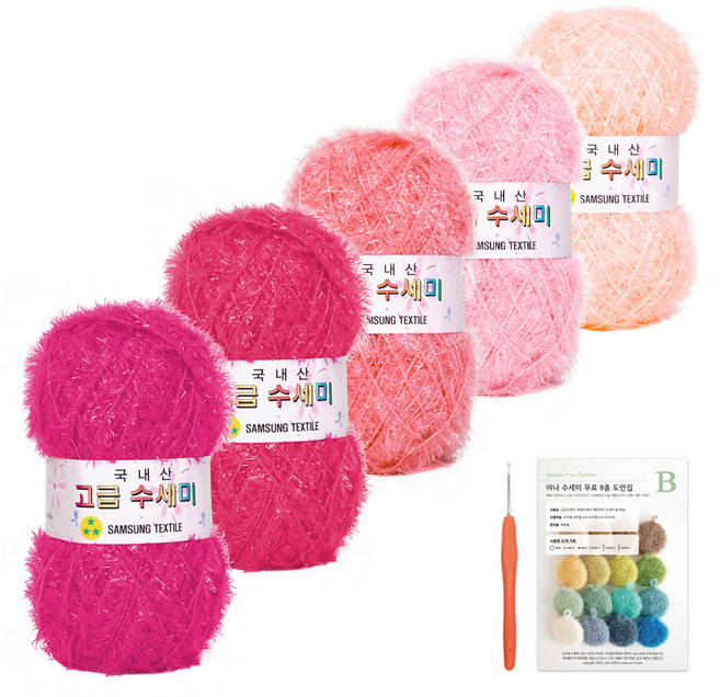 yarna 고급 수세미 80g x 5종 + B 인쇄 도안 8종 세트, 1세트, Y4.체리블라썸