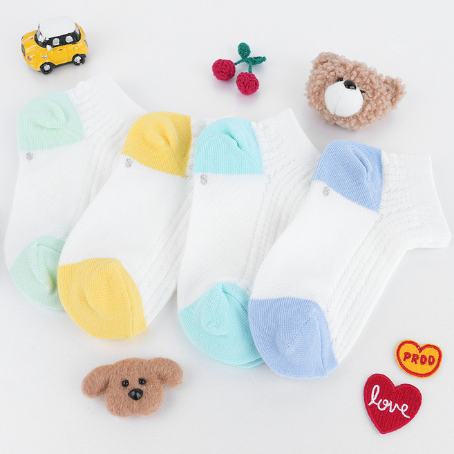 노디자인 아동용 루미 망사 발목 양말 4켤레 세트