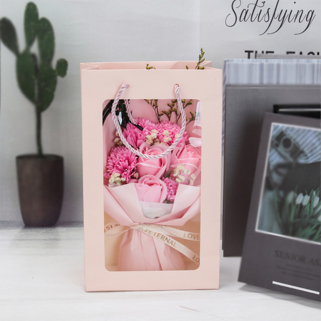 마쉬매리골드 컬러풀 비누꽃 카네이션 꽃다발, 핑크, 1개