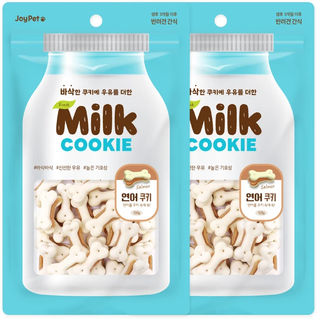 조이펫 강아지 밀크 쿠키 간식, 연어, 100g, 2개 - 쿠팡