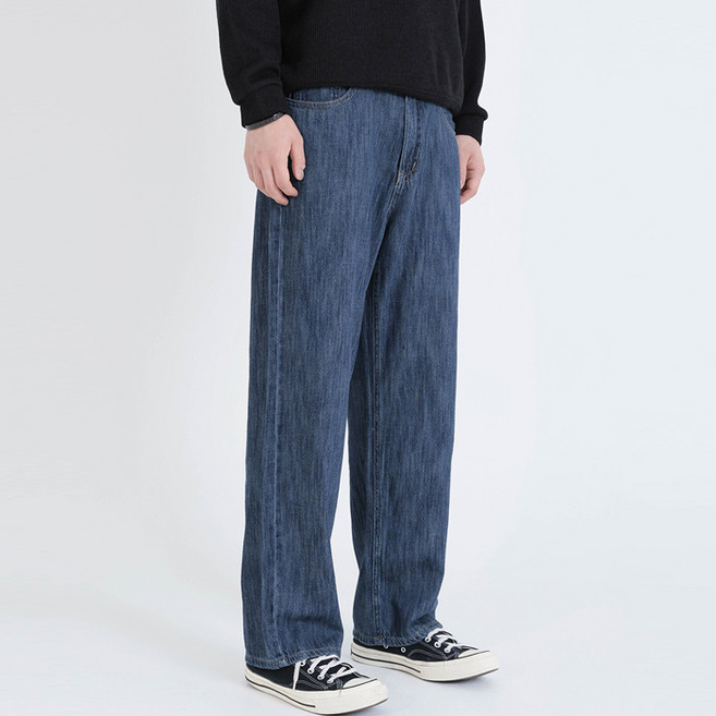 플레이즈 남성용 스트레이트핏 와이드 데님 팬츠