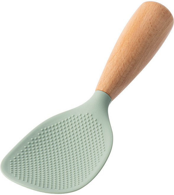 빅벅 실리콘 스탠딩 나무 손잡이 스푼 주걱, 그린, 1개