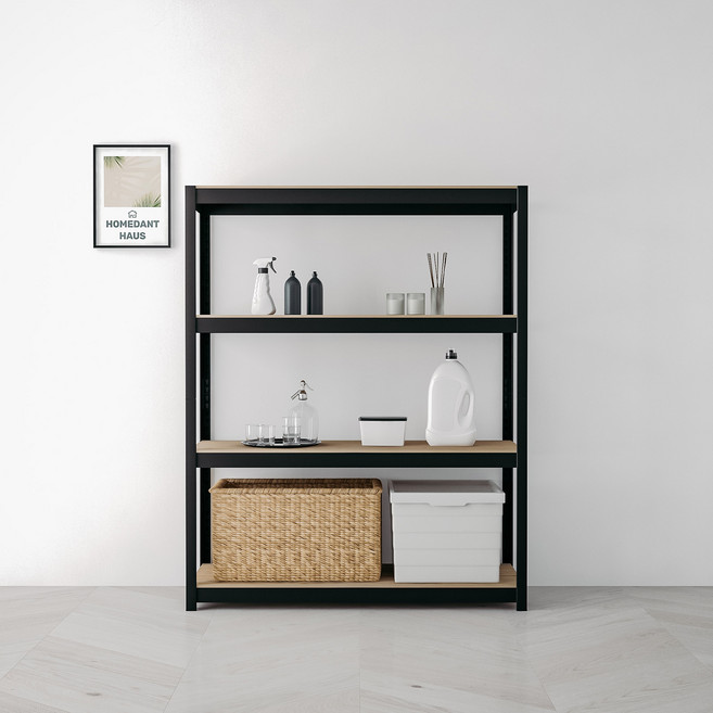 홈던트하우스 업그레이드형 무볼트 철제 선반, 블랙, 4단