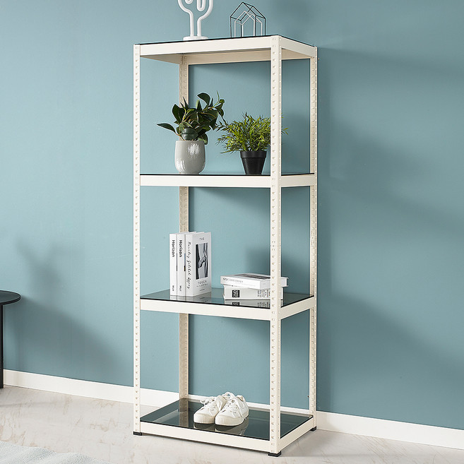 Tres Belle 陰影玻璃角鋼層架, 象牙白, 4層