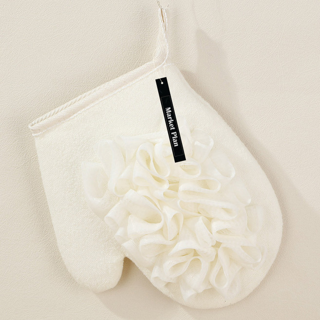 마켓플랜 플라워 러플 저자극 샤워타월 장갑형, 아이보리, 1개, 1개입