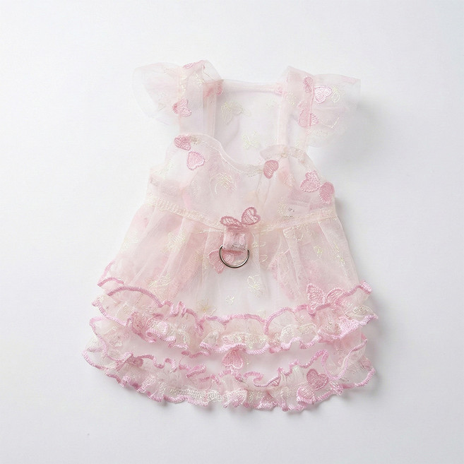 웨이비데이즈 반려동물 시스루 프릴 레이스 펫 원피스 W265-0100, 핑크(W265-0100PS), 1개