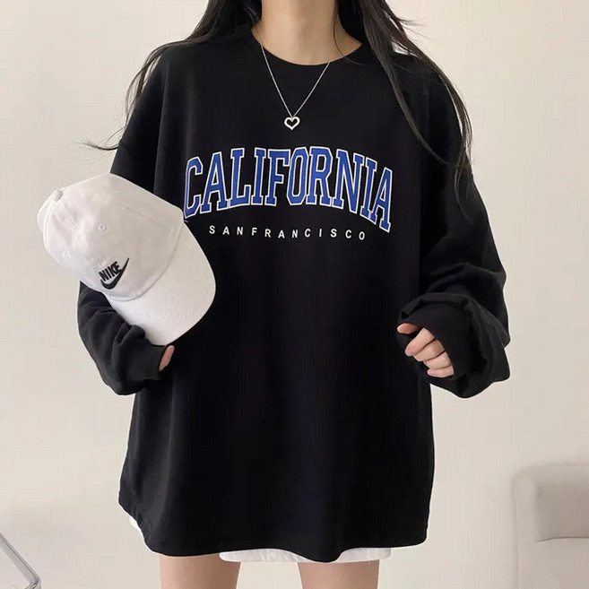 선빛 엘바인 레터링 간절기 긴팔 루즈핏 맨투맨