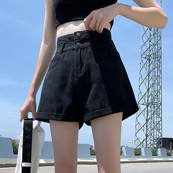 Elsso 女款高腰A字牛仔短褲