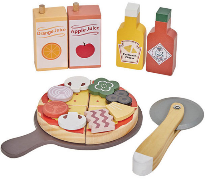 피에스타 원목 소꿉놀이 피자 세트, 혼합색상, 1세트