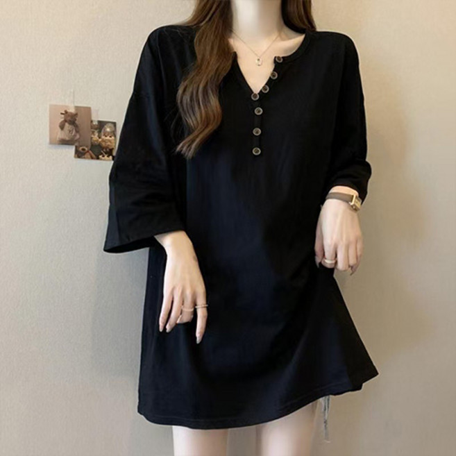 Goodif 女性寬鬆版短袖長版T恤