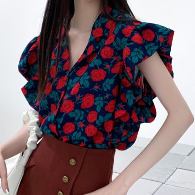 Queenis 女款玫瑰花朵襯衫