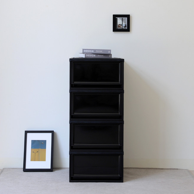 아이리스 국내생산 시스템 수납박스 슬라이딩 서랍장 BC-500, 4단, 블랙