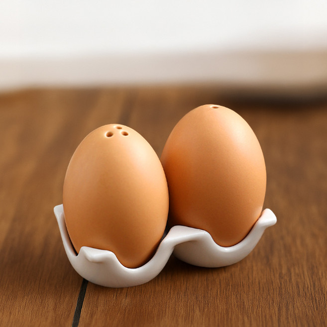 上手家居 雞蛋陶瓷調味料罐/鹽罐/胡椒罐/鹽巴罐 200ml 土蛋 2個