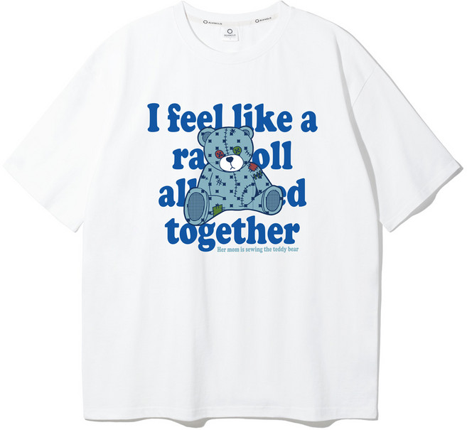 ALVINCLO Teddy Bear 透氣寬鬆版型短袖T恤 AST4516, 白色