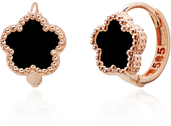 SEMI JEWELRY 女性用 14K 派花 單觸式 黑瑪瑙 耳環 + 購物袋