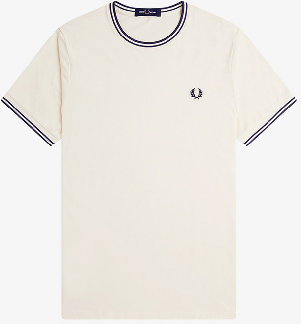 FRED PERRY M1588 雙邊飾條短袖T恤, 米白色 + 網球藍