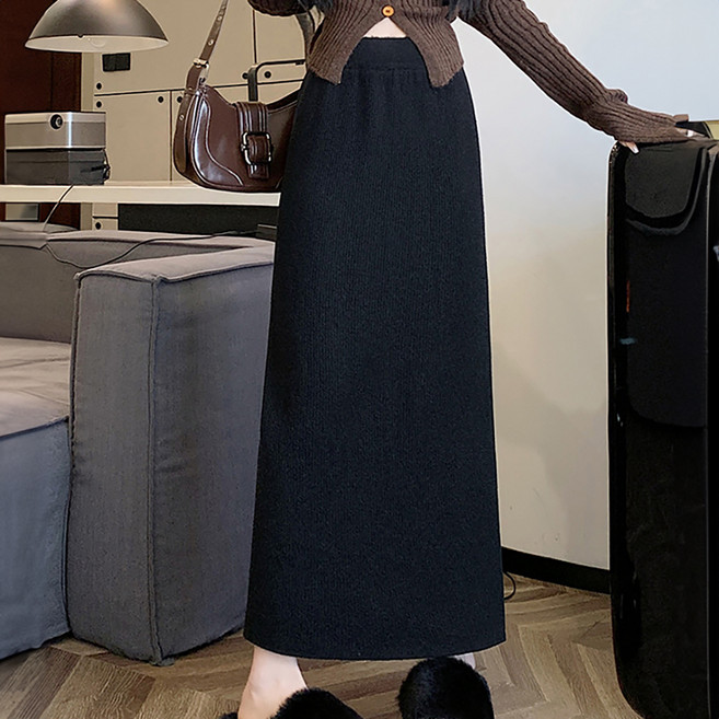 Paperments Judy H線後開衩刷毛針織長裙 13325