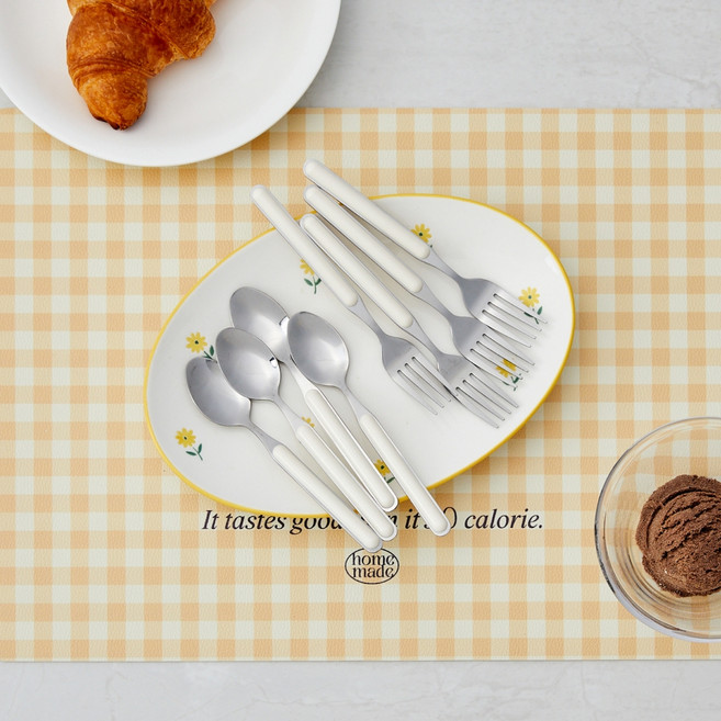 모던하우스 ON 심플 디저트 스푼 포크 커트러리 세트, 아이보리, 디저트스푼 4p + 디저트포크 4p, 1세트