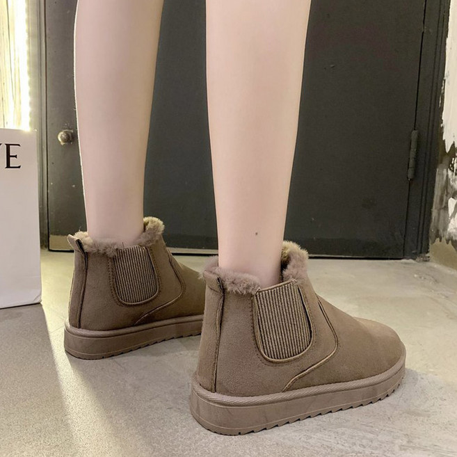 COMMASHOE 保暖絨毛皮革短靴 SM5523