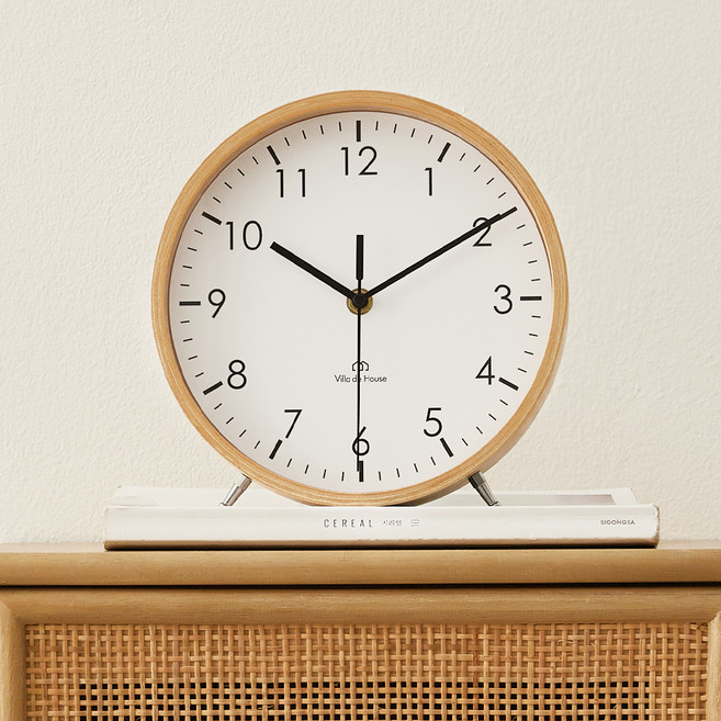 빌라드하우스 그랜드 우드 인테리어 무소음 벽 탁상시계, 화이트