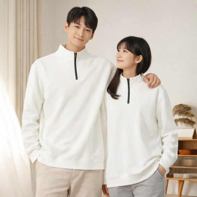 언헤브 남녀공용 하프집업 맨투맨