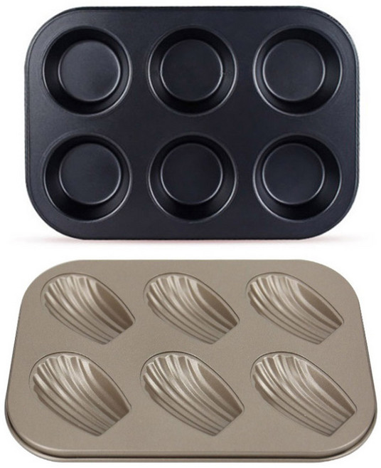 이홈베이킹 불소수지 머핀팬 6구 + 마들렌틀 6구 금색, 1세트