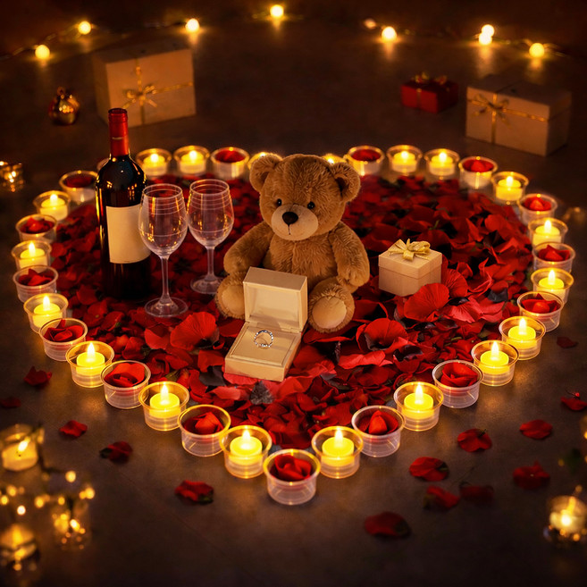 파티쇼 프로포즈 LED촛불 꽃잎 세트, 레드, 1세트