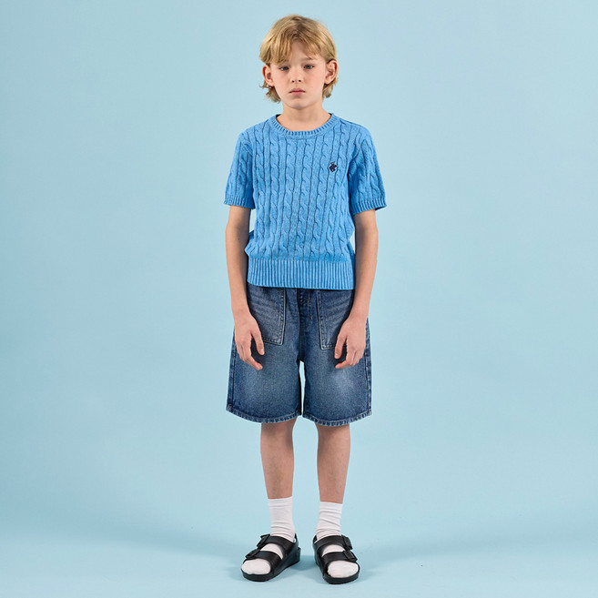 비버리힐스폴로클럽 주니어 클래식 니트 로얄 데님 통기성 5부 상하의 세트