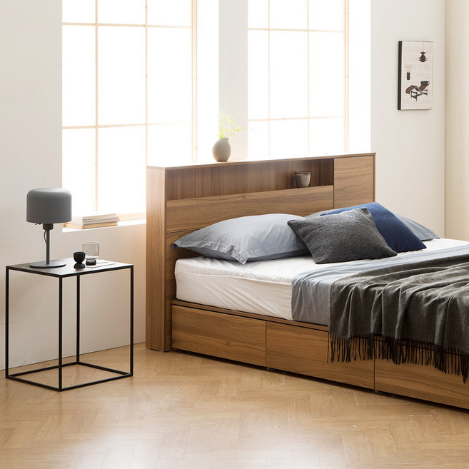 파로마 펜나 LED 통수납 침대 + 매트리스 세트 방문설치, 헤이즐넛