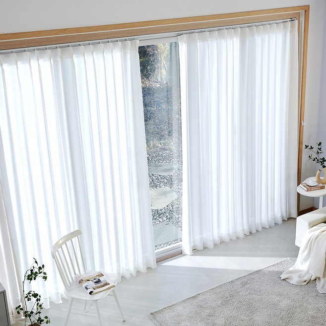 모던하우스 린넨필 시어 나비주름 긴창문커튼 2p