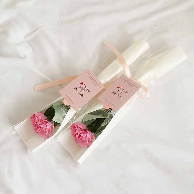 아스파시아 플르 카네이션 메시지 비누꽃 한송이 꽃다발 엄마아빠 고맙고 사랑해요, 핑크, 2개