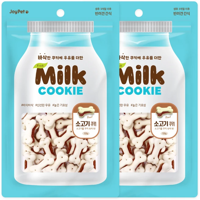 조이펫 강아지 밀크 쿠키 간식, 소고기, 100g, 2개 - 쿠팡