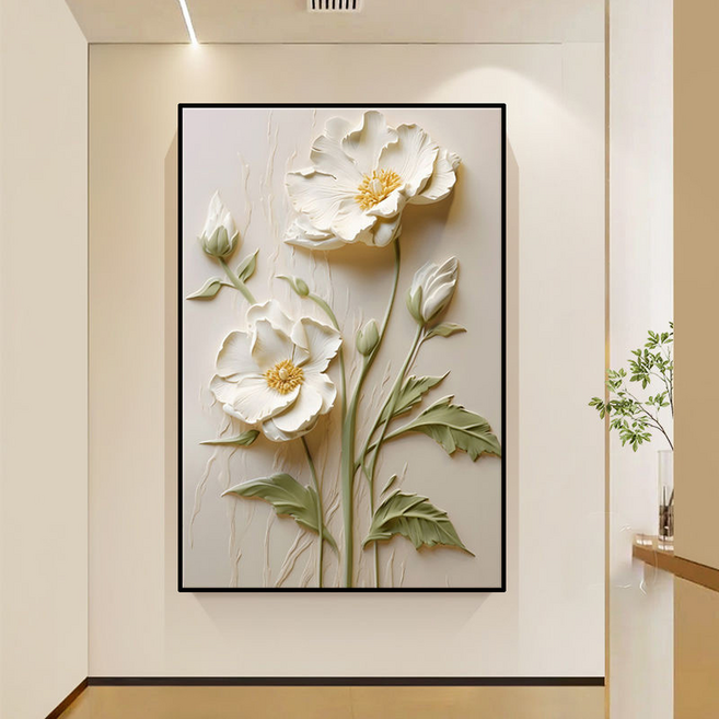 Treova 奶油質感花卉壁畫 玄關裝飾 黑色邊框 高畫質, 浪漫花語 10