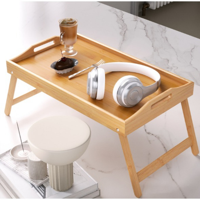 YESSURE 우드 접이식 베드 테이블 트레이, 우드색