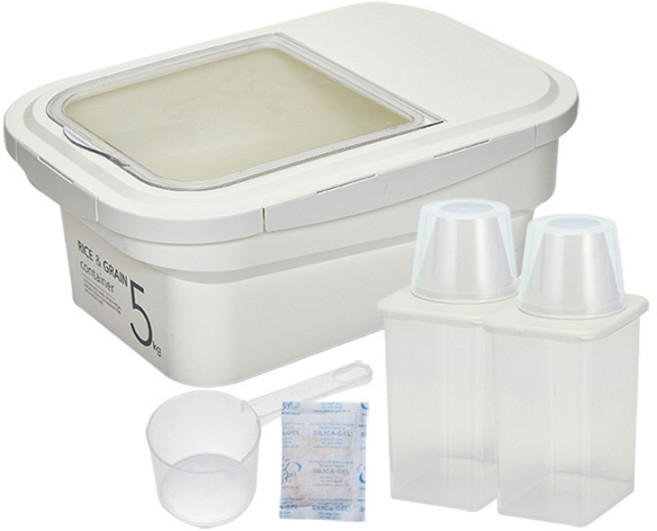 cimelax 密封儲米箱 5kg*1+穀物密封保鮮罐 950ml*2, 象牙白色, 1組