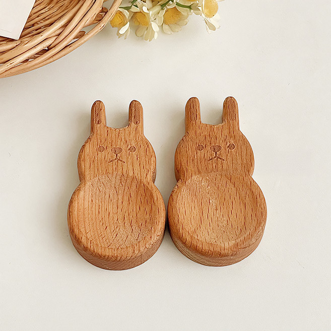 모던앳 고양이 우드 수저 받침, 토끼, 2개