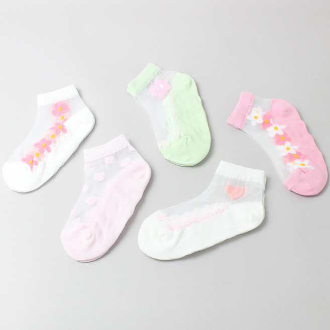 키즈퓨처 아동용 플라워 모노 망사 양말 5족