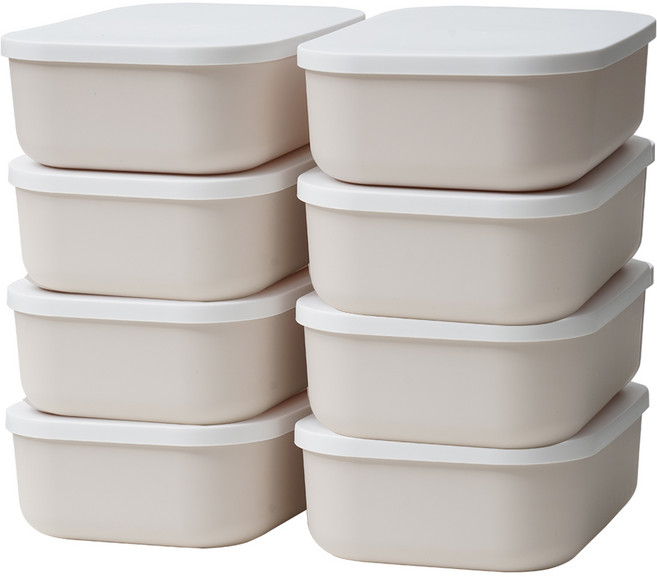 GAKYU 韓國製造 現代圓形食品儲藏室收納箱, 象牙白, 低款 S, 8個