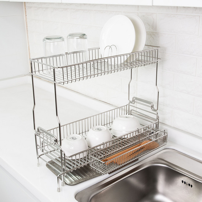 4BNK 올스텐 304 확장형 식기건조대 소, 2단, 실버, 1개