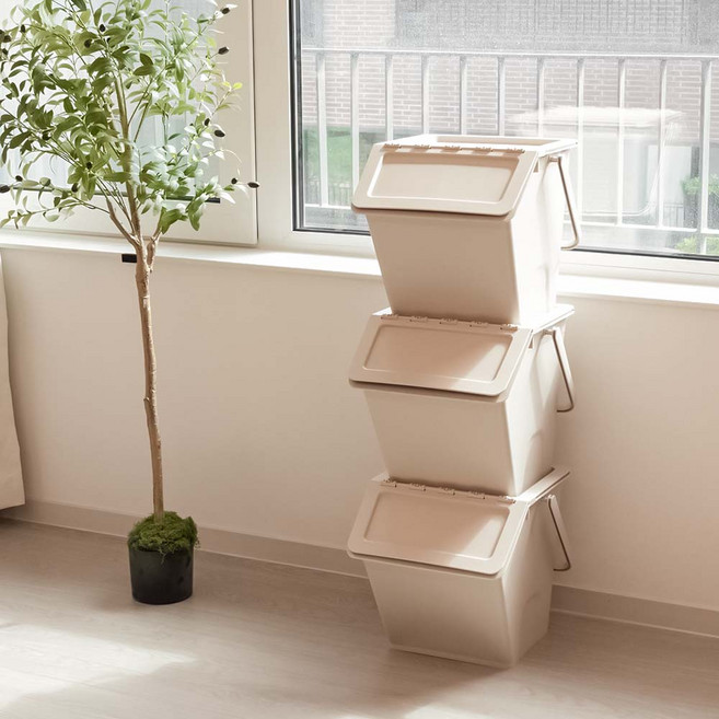 아임홈리빙 냄새차단 이지클린 분리 수거함 32L, 베이지