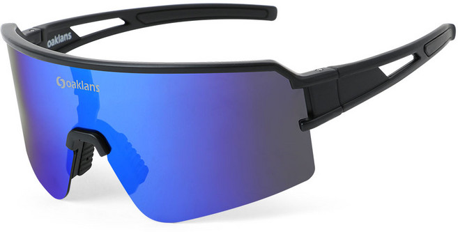 Oaklans 運動太陽眼鏡 QX80, 鏡框 黑色 + 偏光鏡片 藍色鏡面